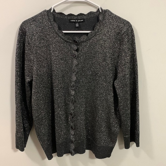 Cable & Gauge Dark Gray Very SPARKLE filled sweater, button up Size Large - Picture 1 of 6
